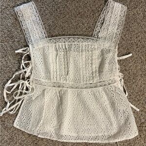Anthropologie White Lace Sleeveless Top
